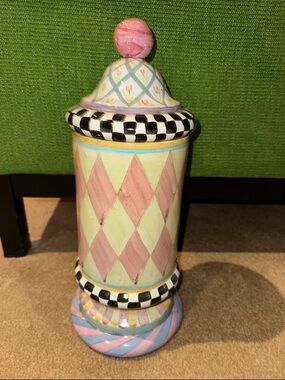 MacKenzie-Childs 18” Pasta Jar Canister – Hand Painted Ceramic w/ Lid